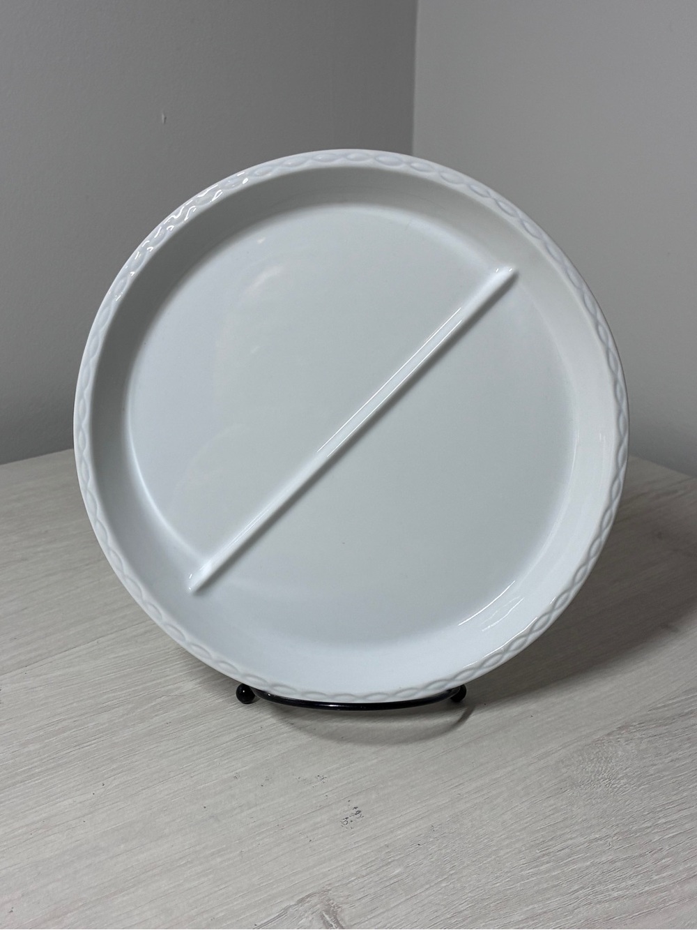 Pillivuyt France Porcelain Divided Fondue Appetizer Plate White 9.5" Vintage